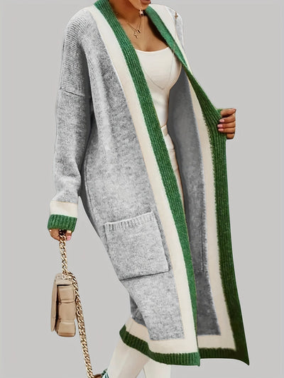 Leymira | Langer Cardigan mit Offener Vorderseite - Farbkontrast-Design
