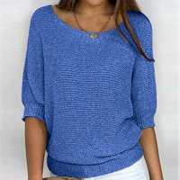 Damen 3/4-Ärmel Strickpullover | Lässiger – Blau