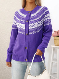 ELEGANTER GEOMETRISCHER MUSTER STRICKCARDIGAN | MODERNER STIL, KOMFORTABEL, VIELSEITIG – Violettblau
