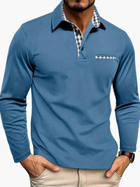 Elegantes Herrenpolo mit langen Ärmeln, moderner Stil für Business und Freizeit – Blau