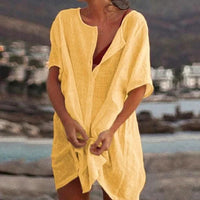Anjini – Lockeres Strandkleid Mit kurzen Ärmeln – Gelb