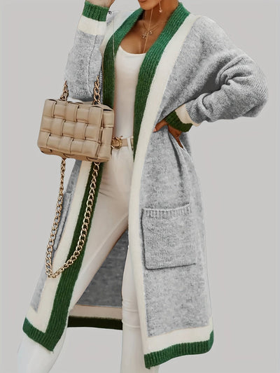 Leymira | Langer Cardigan mit Offener Vorderseite - Farbkontrast-Design