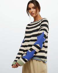Buntes Langarm-Sweatshirt für Damen mit Applikationen – Schwarz