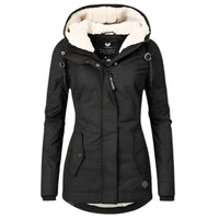 Annika | Damen Allwetter-Parka Gefütterter Sherpa-Kapuzenmantel Wasserabweisend – Schwarz