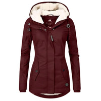Annika | Damen Allwetter-Parka Gefütterter Sherpa-Kapuzenmantel Wasserabweisend – Weinrot