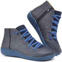 Clara | Damen Ankle Boots Flache Schnür-Stiefeletten mit Reißverschluss – Blau