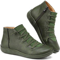 Clara | Damen Ankle Boots Flache Schnür-Stiefeletten mit Reißverschluss – Grün