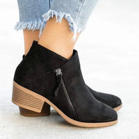 Mia | Damen Ankle Boots Niedriger Absatz Reißverschluss Stiefeletten – Schwarz