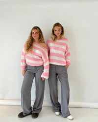 Damen Asymmetrischer Pullover mit strukturierter Oberfläche und langen Ärmeln – Rosa