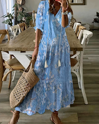 Damen bequemes geblümtes Sommerkleid | Maxi – Hellblau