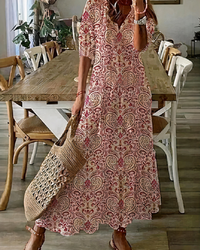 Damen bequemes geblümtes Sommerkleid | Maxi – Rosa