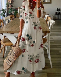Damen bequemes geblümtes Sommerkleid | Maxi – Weiß