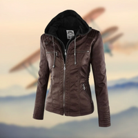 Damen Bikerjacke mit Kapuze | Warme – Dunkelbraun