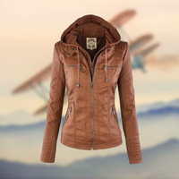 Damen Bikerjacke mit Kapuze | Warme – Hellbraun
