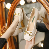 Heidi-Mode | Damen Block Absätz Pumps – Beige