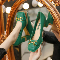 Heidi-Mode | Damen Block Absätz Pumps – Grün