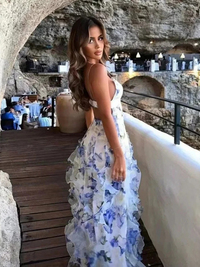Damen Blumen Urlaub Sommerkleid | Maxi – Blau