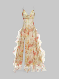 Damen Blumen Urlaub Sommerkleid | Maxi – Gelb
