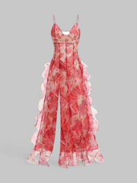 Damen Blumen Urlaub Sommerkleid | Maxi – Rot