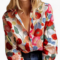 Damen Boho-Bluse mit Blumenmuster | Langarm – Rot