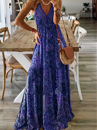 Damen Boho Sommerkleid Kleid | Maxi – Blau