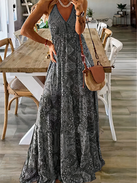 Damen Boho Sommerkleid Kleid | Maxi – Grau