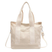 Mia | Damen Canvas Tote Bag Multifunktionale Schultertasche mit Schultergurt – Weiß