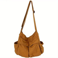 Marie | Damen Canvas Tote Bag Vintage Umhängetasche mit Außentaschen – Khaki