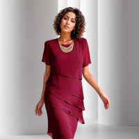 Emilia | Damen Cocktailkleid geschichtetes Chiffon Kurzarm Abendkleid – Rot