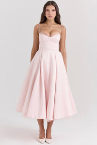 Annika | Damen Cocktailkleid Midi Schwingrock Bügelcup Trägerkleid – Rosa