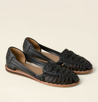 Elisabeth | Damen Comfortable Sandals Gewebte Geschlossene Flache Slip-on Schuhe – Schwarz