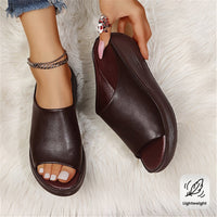 Charlotte | Damen Comfortable Sandals Keilabsatz Peeptoe Leichte Slip-on Pantoletten – Dunkelbraun
