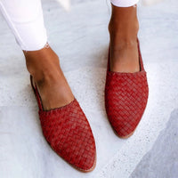 Charlotte | Damen Comfortable Sandals Leder Geflochten Spitzer Slingback Flach – Rot