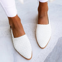 Charlotte | Damen Comfortable Sandals Leder Geflochten Spitzer Slingback Flach – Weiß
