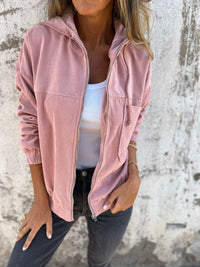 Mia | Damen Cord Kapuzenjacke mit Reißverschluss Oversized Freizeitjacke – Rosa