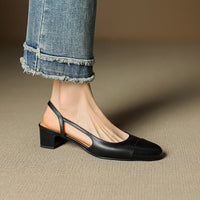 Leonie | Damen Echtleder Slingback-Pumps mit Mandelspitze – Schwarz