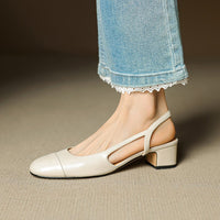 Leonie | Damen Echtleder Slingback-Pumps mit Mandelspitze – Beige