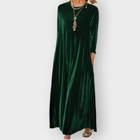 Elisabeth | Damen Elegant Formal Dress Langarm Samt Maxi-Kleid – Dunkelgrün