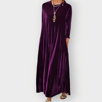 Elisabeth | Damen Elegant Formal Dress Langarm Samt Maxi-Kleid – Lila