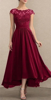 Elisabeth | Damen Elegant Spitzen Chiffon Abendkleid Formal Maxi Kleid – Burgunderrot