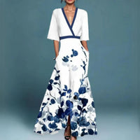 Emilia | Damen Elegante Blumen Maxi Abendkleider mit tiefem V-Ausschnitt – Weiß