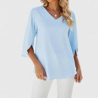 Marlene | Damen Elegante Rüschen-Bluse V-Ausschnitt Halbarm – Classic Blue