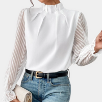 Damen elegante Vintage-Bluse | Langarm – Weiß