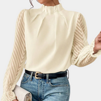 Damen elegante Vintage-Bluse | Langarm – Beige