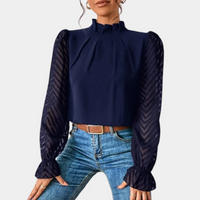 Damen elegante Vintage-Bluse | Langarm – Marine