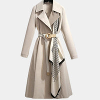 Mia | Damen Eleganter Gürtel-Trench Coat Klassischer Midi-Schnitt – Beige