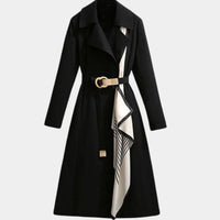 Mia | Damen Eleganter Gürtel-Trench Coat Klassischer Midi-Schnitt – Schwarz