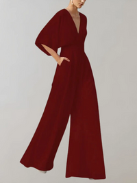Damen eleganter Jumpsuit mit weitem Bein | Hochzeitsgäste – Bordeaux