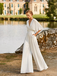 Damen eleganter Jumpsuit mit weitem Bein | Hochzeitsgäste – Weiß