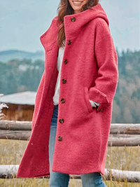 Damen eleganter Mantel mit Kapuze | Warme – Rosa